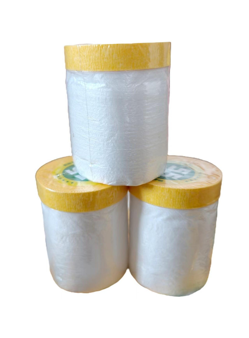 Pre-Glued Masking Film 22" x 65' (550mm x 20m), Plastic Covers for Painting, Taping, and Curtains, Plastic Sheets for Cars, Floors, Appliances, Windows, and Furniture, 3 Rolls