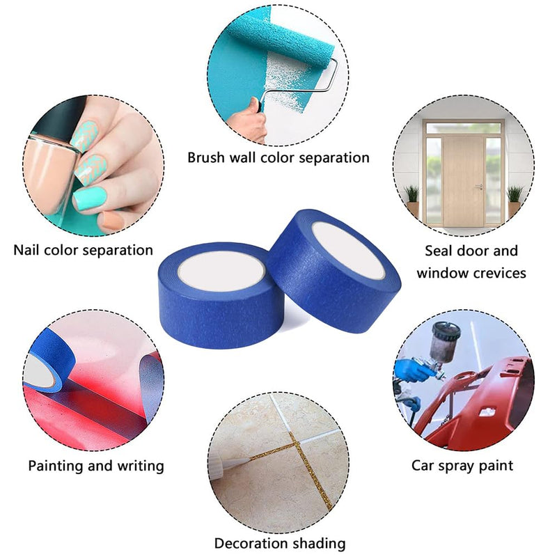 2 Rolls 2 Inch Wide Blue Painters Tape, Residue-Free Scotch Blue Masking Tape, for Home Painting, DIY Crafts, Home Renovation, Professional Painters