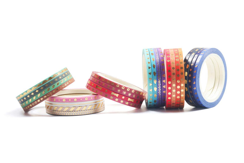 YUBBAEX 24 Rolls Skinny Washi Tape Set Gold Foil Print Decorative Tapes for Arts, DIY Crafts, Journals, Planners, Scrapbooking, Wrapping (Slim 3mm) Slim 3mm