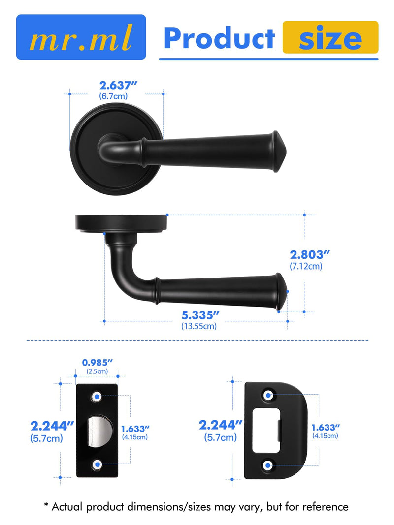 Black Passage Door Handle, Interior Hall Closet Kitchen Pantry Door Lever, Aluminium Alloy Handle Lever, 1 Pack Black