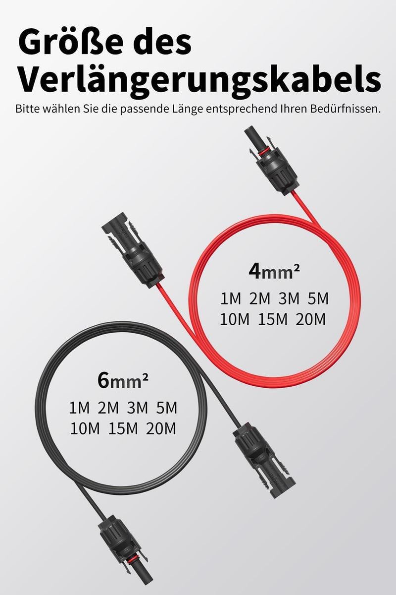 [Australia - AusPower] - Solar Cable 4 mm²/6 mm², Solar Cable Extension 1/2/3/5/8/10/12/15/18/20 m, Multi-Contact 4, IP67 Waterproof, Extension Cable (4 mm² 5 m) 4mm² 5M 