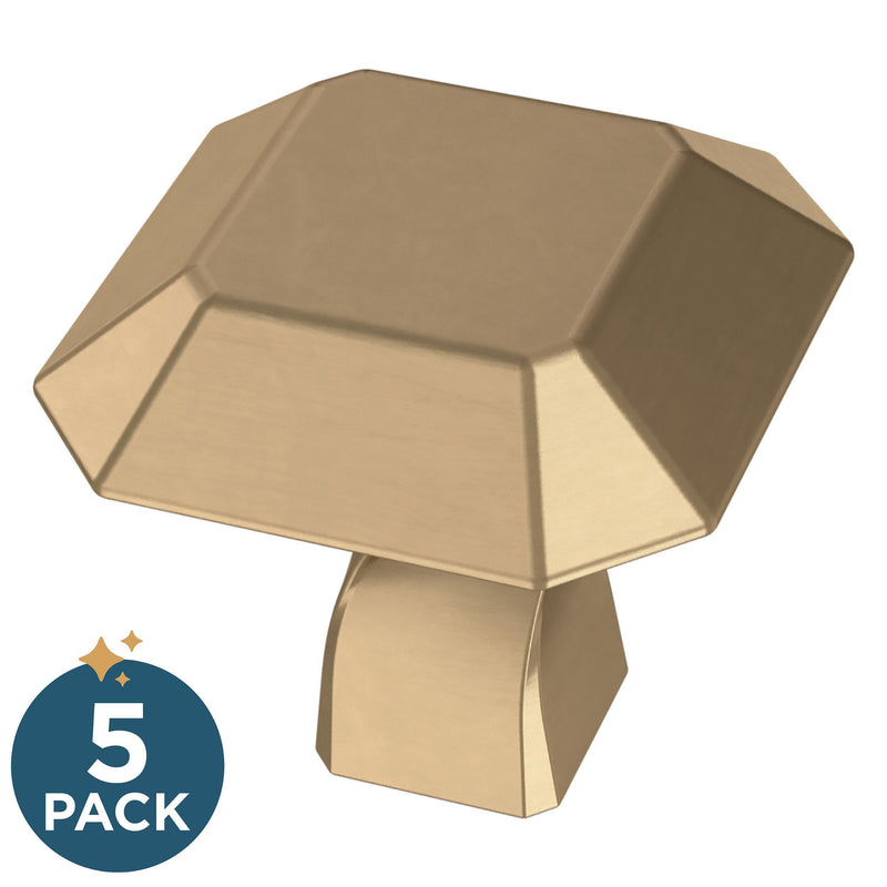 Franklin Brass (5-Pack) – Champagne Bronze Cabinet Knobs for Dressers, Drawers, Kitchen Cabinet Door, Vanity, Furniture, Closet Knobs, 1-1/8 Inch Geometric | Napier 5 1-1/8" (29mm)