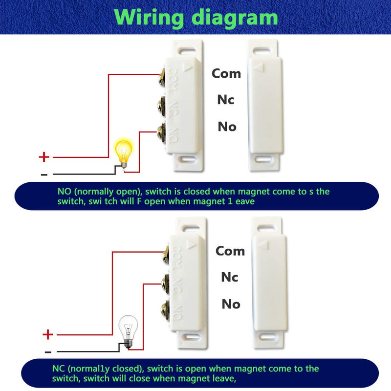 [Australia - AusPower] - 2X Magnetic Reed Switch Normally Open Closed NC NO Door Alarm Window Security/Magnetic Door Switch/Magnetic Contact Switch/Reed Switch,DC 3V to 12v Lamp?White? white 