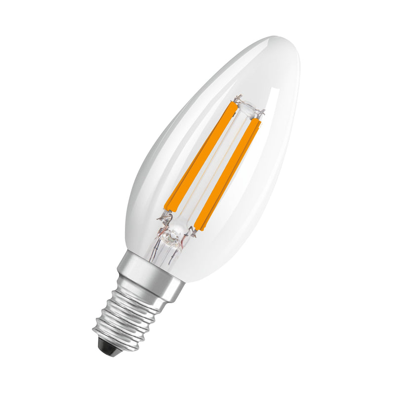 Osram High Efficiency LED Bulbs with Energy Efficiency Class A, Value Pack with 3 Bulbs, Replaces Conventional 40 W Bulbs, Candle Shape, Warm White (2700 K), E14, Filament Glass Clear 3-Pack 40 W warm white