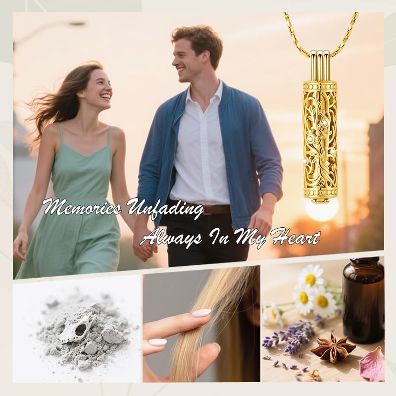 Cylinder Urn Necklace Crystal Tree of Life Cremation Jewelry Pendant for Women Men Vial Cremation Ash Pendant Loved One Memorial Jewelry with Mini Keepsake Urn Ash - Always In My Heart
