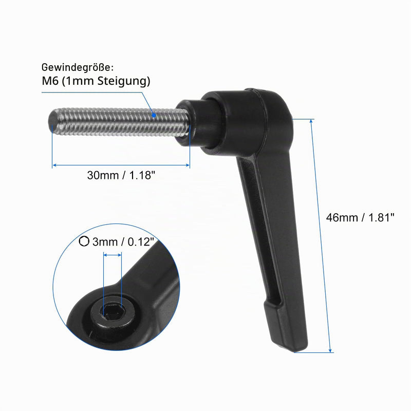 QUARKZMAN Pack of 4 Clamping Lever Handle M6 x 30 mm Male Thread Screw Stainless Steel 304 with Zinc Alloy Adjustable Handle Tension Lever for Machine Tools Welding Equipment Pressure Equipment Black M6 x 30mm 304 stainless steel