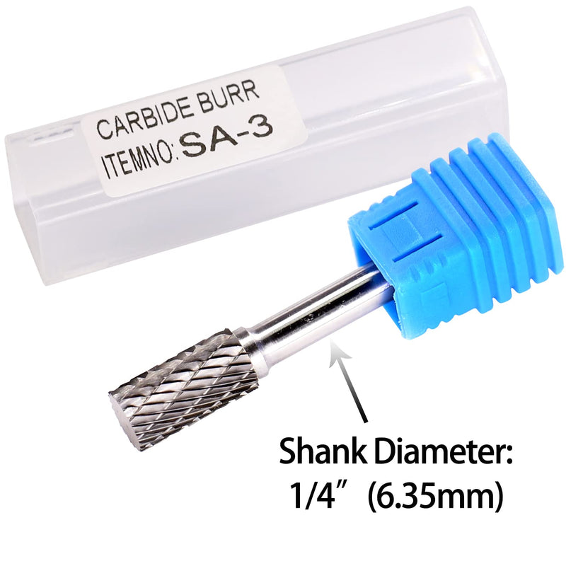 [Australia - AusPower] - SA-3 Tungsten Carbide Burr Rotary File Cylindrical Shape Double Cut for Die Grinder Drill Bits 1/4'' Inch Diameter of Shank and 3/8'' Inch Diameter of Cutter 3/4'' Inch Cutter Length 