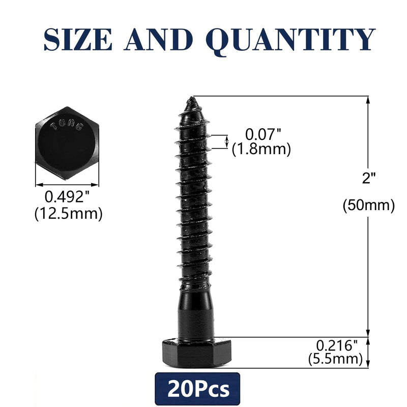 [Australia - AusPower] - 5/16" x 2" Hex Head Lag Screws Bolts 20Pcs 304 Stainless Steel 18-8, Partial Thread, Hexagon Head Wood Screws by Black Oxide by SG TZH 20 5/16" x 2" 