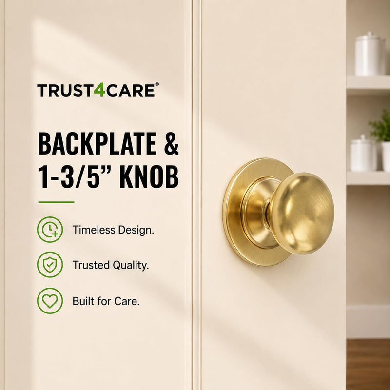 trust4care 8-Pack Brushed Satin Gold Round Large Backplate Rosette Washers of Bifold Cabinet Knob Handles, Thick 2-1/3" Titanium Golden Back Plate Sheets for Pull Doorknobs Set of 8 Brushed Brass
