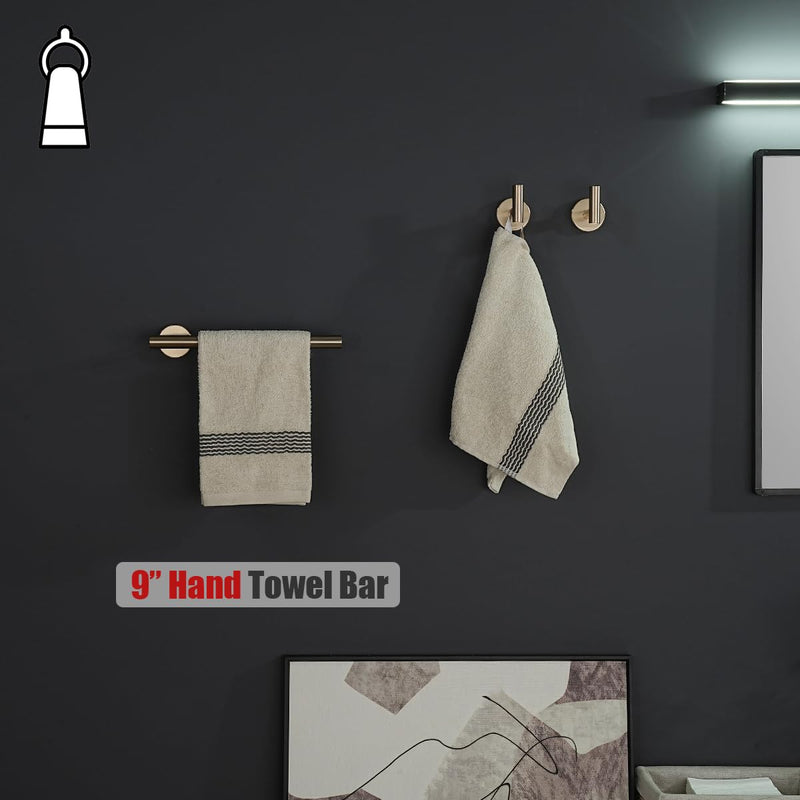 JQK 10 Inch Hand Towel Holder Towel Ring Champagne Bronze, Thicken 0.8mm 304 Stainless Steel Bathroom Hand Towel Bar, 9 Inch Useable Length Wall Mount Towel Rack, THH110L9-CB