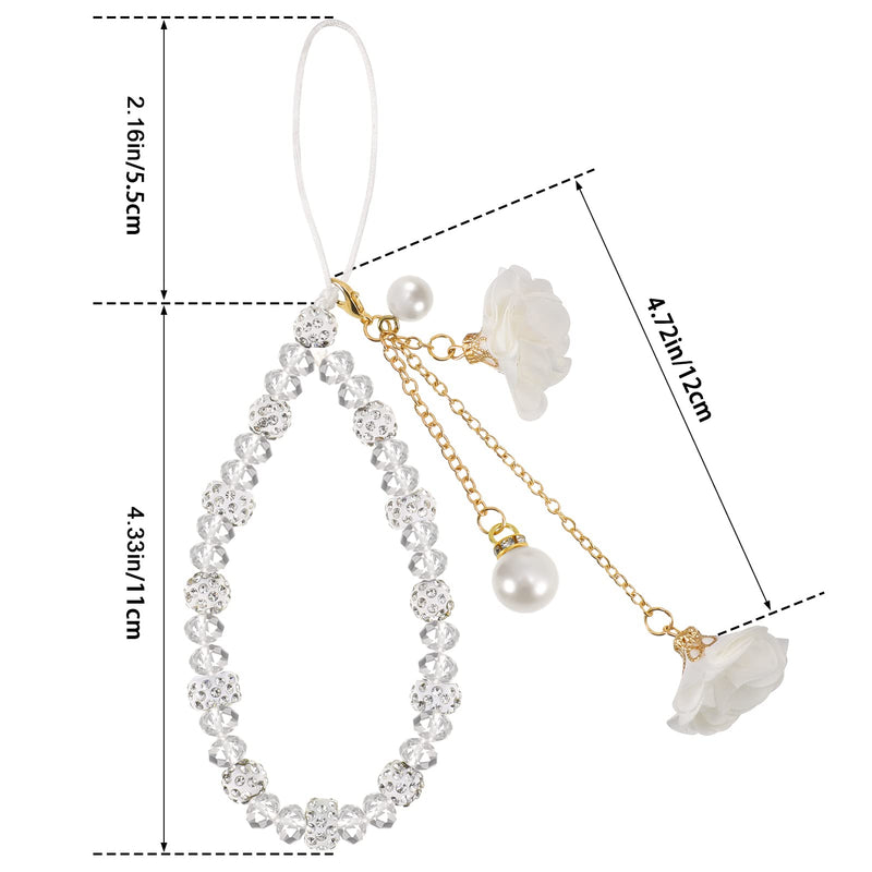 [Australia - AusPower] - Phone Charm String Phone Chain Strap Cute Keychains Beaded Phone Strap Cell Phone Charms Beaded Lanyard Kawaii Creative Crystal Flower Pendant（White） GBYBY5768 