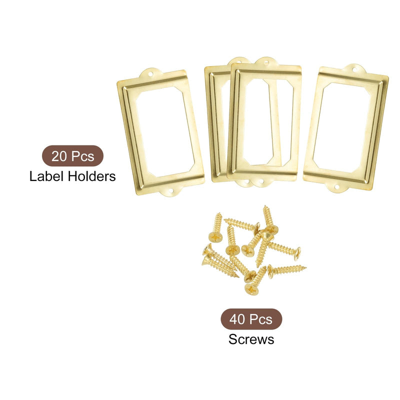 uxcell Metal Label Holders, 124x70mm 20pcs File Name Card Tag Label Holder Frame for Office Library Drawer Cabinet Shelves, Gold Tone