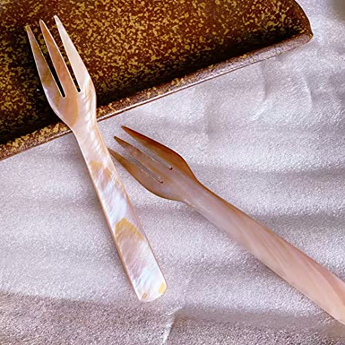 i-lan 8 Pack Pink Mother of Pearl Spoon Fork with Natural Patten,5 Inch Stunning MOP Caviar Spoon with Beautiful Shine, Finely Handmade Decorative Spoon Serving Set for Egg,Icecream,Desert,Moisturizer