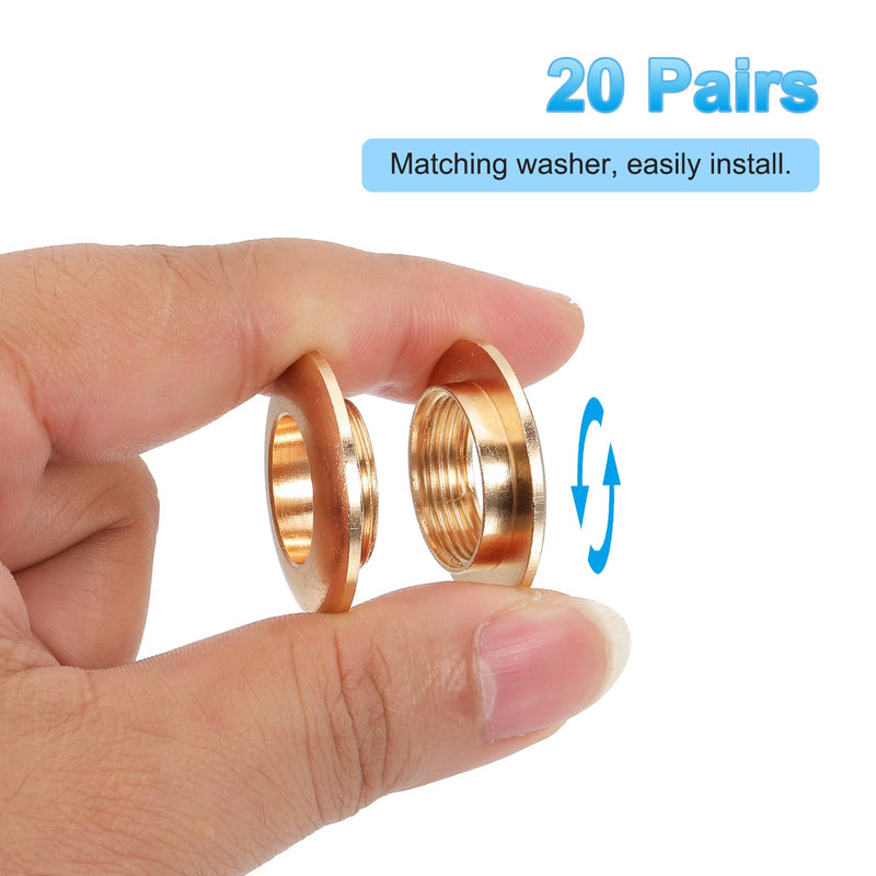 [Australia - AusPower] - PATIKIL 15.5mm(5/8 inch) Solid Brass Hole Eyelets, 20 Pcs Arc Surface Self Backing Grommets with Washer for Shoes Clothes Crafts Bag Leather Craft, Light Gold 15.5mm(5/8 inch) 