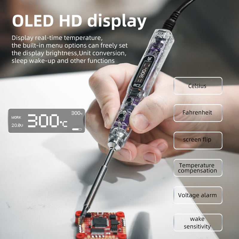 HGLRC RC2 Soldering Iron Kit 65W 24V Portable Outdoor OLED Digital Display Intelligent Temperature for FPV Racing Drone