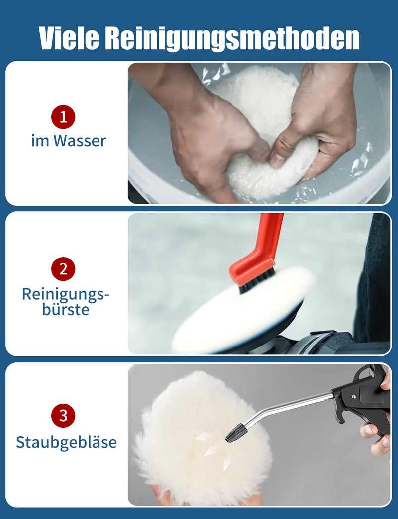 Polishing Attachment Compatible with Bosch Random Orbital Sander, BESPOTCL 6 Pieces 125 mm Lambswool Polishing Pads Polishing Pads Polishing Hoods for Random Orbital Sanders with for Car, Car Headlights, Cork Floors etc. 6 pieces