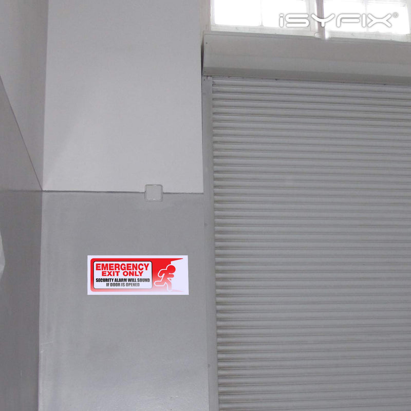 [Australia - AusPower] - iSYFIX Emergency Exit Only Stickers – 3 Pack 10x4 Inch – Premium Self-Adhesive Vinyl, Laminated UV, Weather, Scratch, Water & Fade Resistance, Security Alarm Will Sound if Door is Opened Sign Medium Red & White 