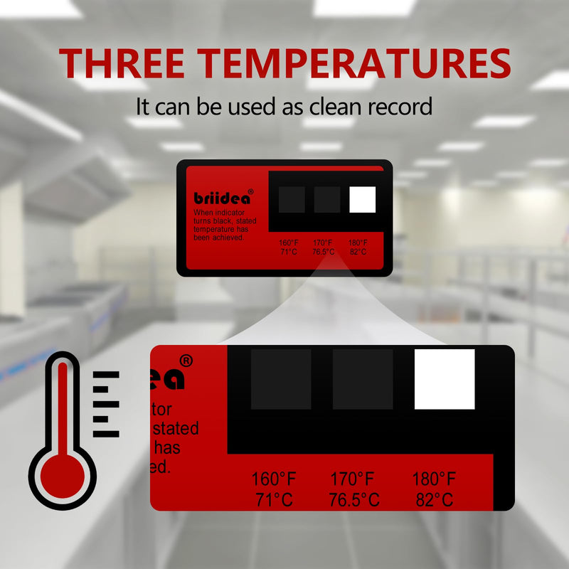 Dishwasher Temperature Labels, Briidea Temperature Label for Dishwashers, 3-Temp 160°F/71℃, 170°F/76.5℃, 180°F/82℃, Pack of 24 Labels, Easy to Use 0.98in*1.81in