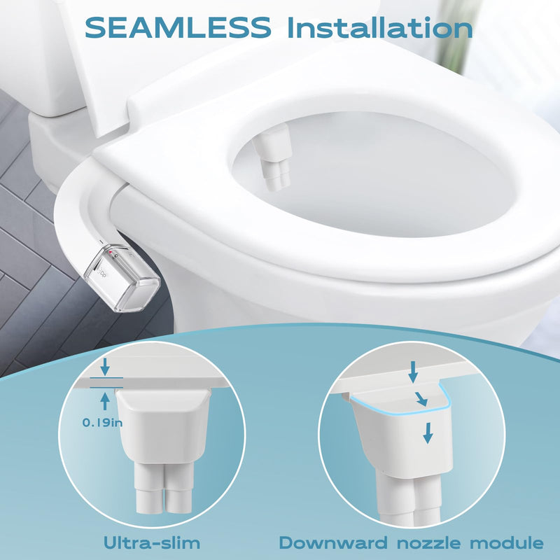 Warm Water bidet, Dual Nozzle Non-Electric Hot and Cold Bidet Attachment for Toilet, Adjustable Pressure with Rear and Feminine Wash Bidet Toilet Seat Attachment (White Warm Bidet) White Warm Bidet