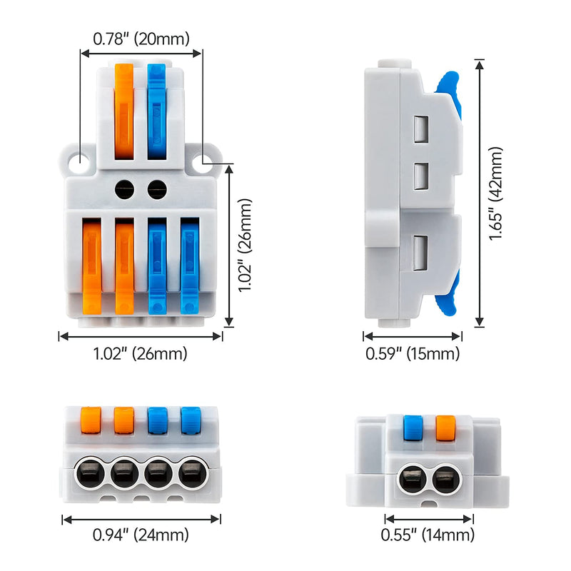 [Australia - AusPower] - GKEEMARS 10 Pcs Lever Wire Connectors, Quick Wiring Cable Connector Push-in Conductor Terminal Block (2 in 4 Out) 2 in 4 out 
