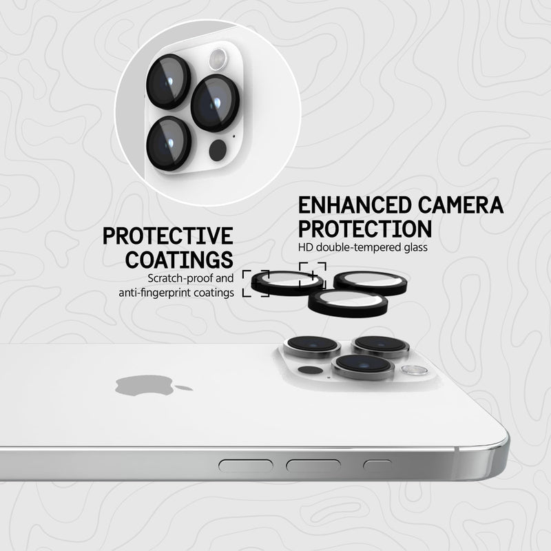 [Australia - AusPower] - Pelican Camera Lens Protector w/ Aluminum Rings for iPhone 15 Pro Max/iPhone 15 Pro - 9H Tempered Glass - Durable Anti-Scratch, Anti-Shatter, HD View w/Night Shoot, Case Friendly, Easy Install - Black iPhone 15 Pro / iPhone 15 Pro Max 
