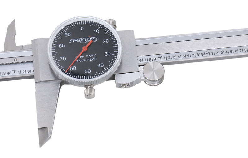 [Australia - AusPower] - Accusize Industrial Tools 0-6" x 0.001" (Range x Resolution) Dial Caliper, Black Face Red Needle, Stainless Steel in Fitted Box, P920-B216 1 