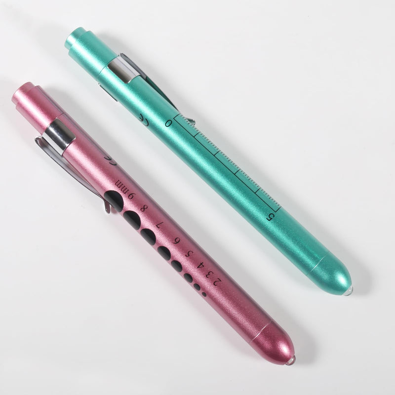 [Australia - AusPower] - 2PCS Pen Light Reusable Penlight with Pupil Gauge for Nurses Doctors Nursing Students Daily Use with Pocket Clip(2 Colors) 