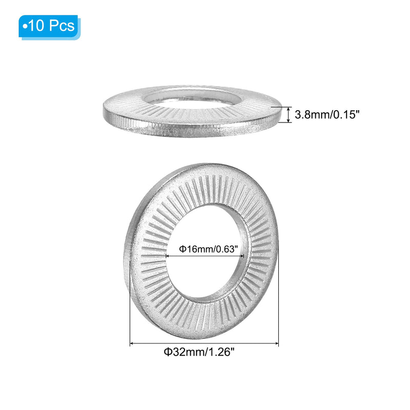 [Australia - AusPower] - PATIKIL 304 Stainless Steel Flat Washers, 10 Pack M16x32mm Belleville Spring Disc Washer Conical Knurled Metric Gasket for Automotive Industrial Construction 