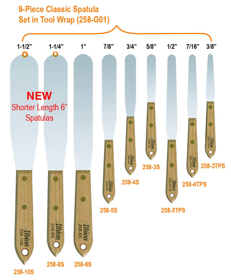 Albion Engineering Company 258-5TPS Classic Tapered Spatula, Stainless Steel, Hardwood Handle, 1/2" Wide Tapered Tip x 5" Long Blade Tapered Blade