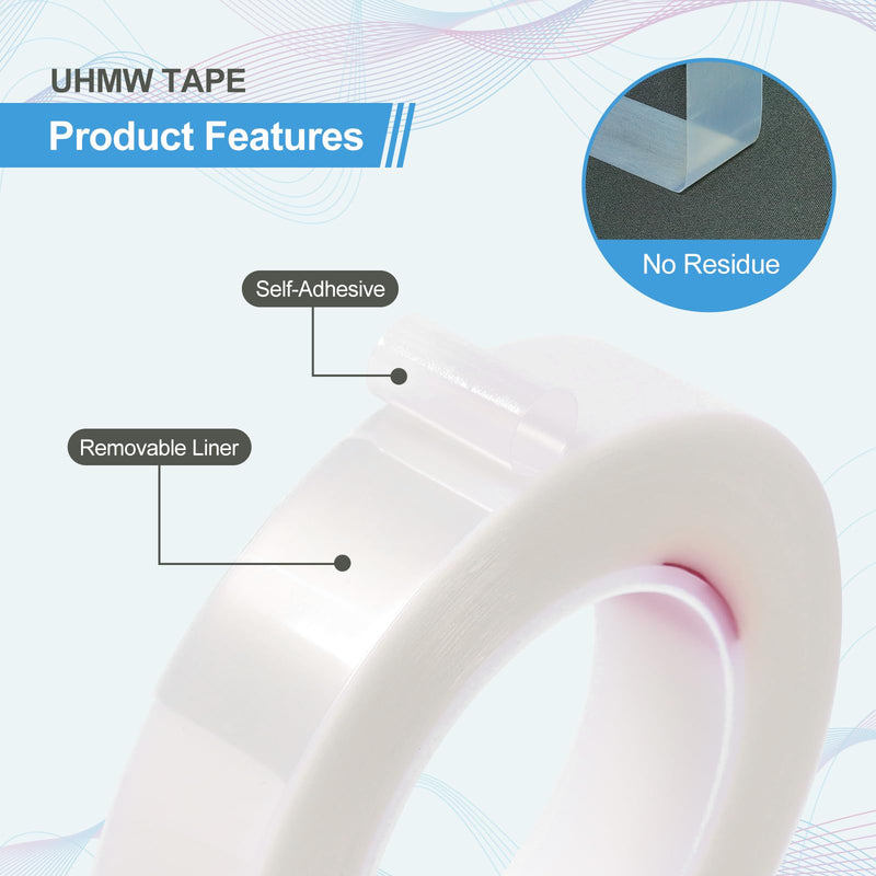 KitchenRaku UHMW (Ultra-high Molecular Weight) Polyethylene Tape, Low Friction Tape Noise Reduce & Surface Protect, Anti Squeak Tape for Wood, Drawers, Cabinets, Curtains (Translucent, 1" x 36Yds) Translucent