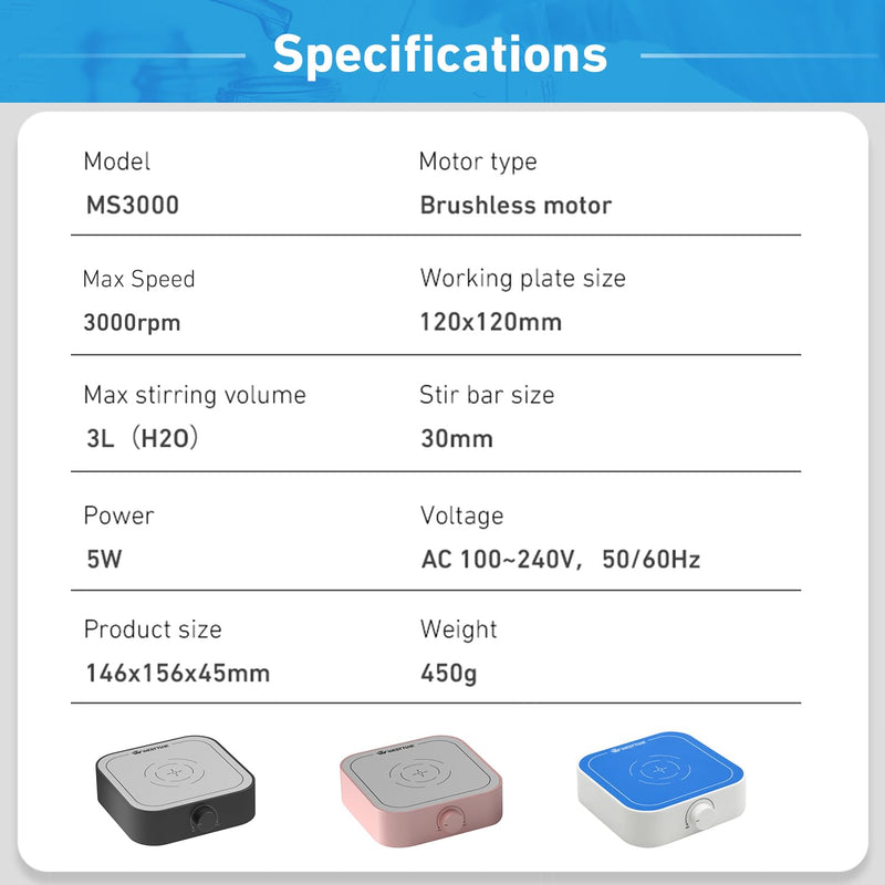 [Australia - AusPower] - 3000rpm Magnetic Stirrer Mixer with Stir Bar, Brushless DC Motor Max 3000ml Magnetic Stir Plate Mixer Black-White?No Hot) White-Black 