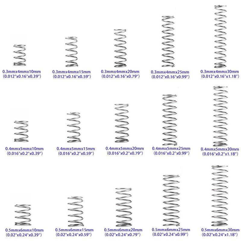 [Australia - AusPower] - 450pcs Compression Springs Assortment Kit, Small Spring Set for DIY Repair Project, 15 Different Sizes Stainless Steel Compressed Spring Kit 10-30mm (0.39"-1.18") Length 450pcs 