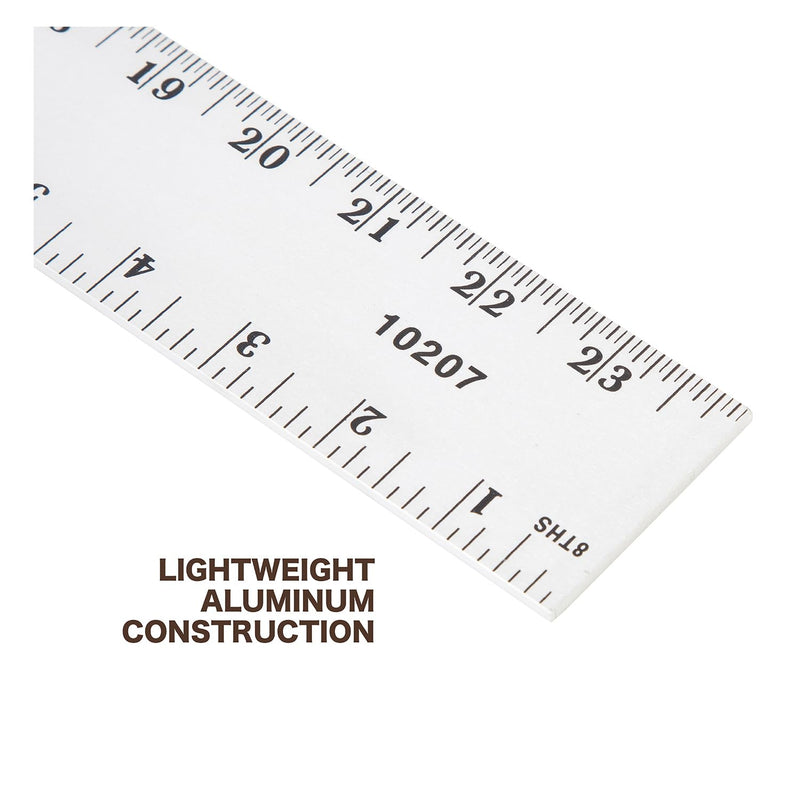 Mayes 10207 24 Inch Straight Edge Aluminum Ruler, Heavy Duty 24 Inch Ruler with Standard Measurements, Extra Thick Precision Straight Edge, Made in USA Silver