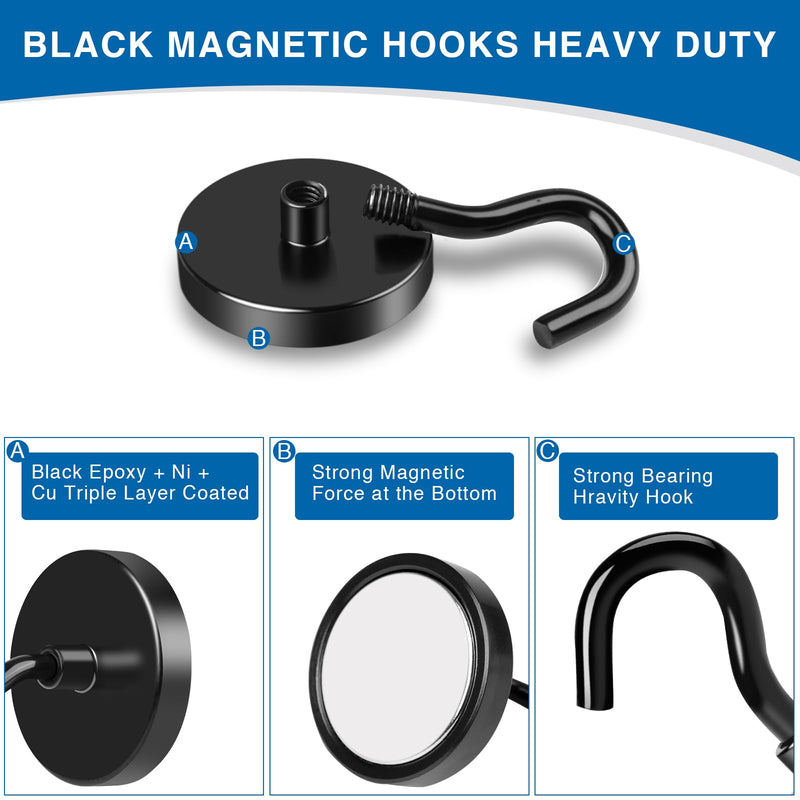 [Australia - AusPower] - LOVIMAG Magnet Hooks for Cruise Cabin, 80lbs Cruise Door Magnets with Epoxy Coating, Cruise Must Haves for Travel, Strong Magnetic Hooks for Classroom, Kitchen Essentials, Locker Organizer, -12 Pcs Black 
