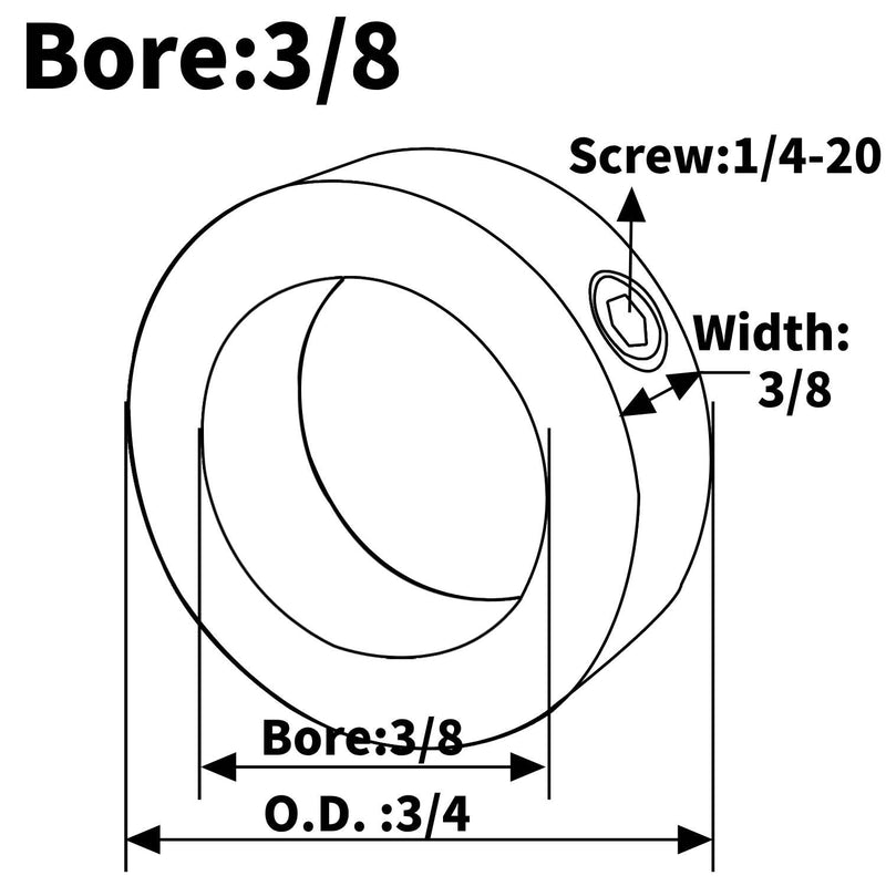 [Australia - AusPower] - 4Pcs Stainless Steel Shaft Collars Bore 3/8 inch Out Diameter 3/4" with Screw Fixed 3/8" 304 Stainless Steel 