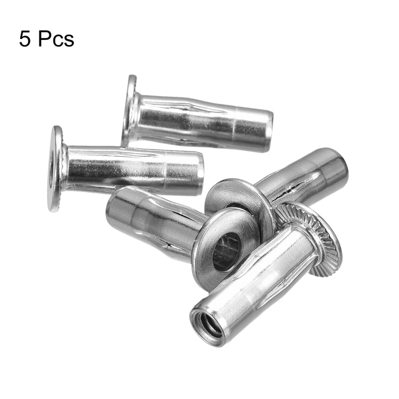 [Australia - AusPower] - uxcell 1/4-20 Multi-Grip Rivet Nuts, 5pcs Pre-Bulbed Shank Flat Head Threaded Insert Nut 304 Stainless Steel Plus Nuts for Construction Industrial 5 
