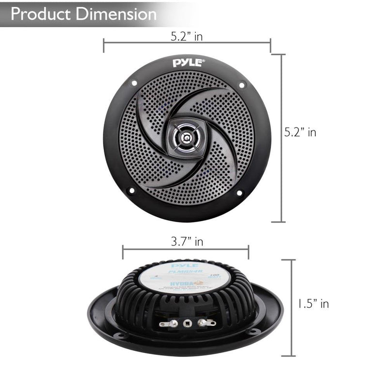 Pyle Marine Speakers - 4 Inch 2 Way Waterproof and Weather Resistant Outdoor Audio Stereo Sound System with 100 Watt Power and Low Profile Slim Style Design - 1 Pair - PLMRS4B (Black) 4.0" inch Speakers