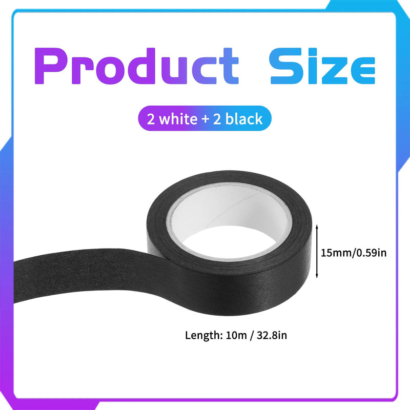4 Rolls Washi Tape, 32 Feet X 0.6 Inches Self Adhesive Decorative Tape Journal Tapes White and Black Masking Tapes for Decor Scrapbooks Planners Wrapping DIY Crafts Gift