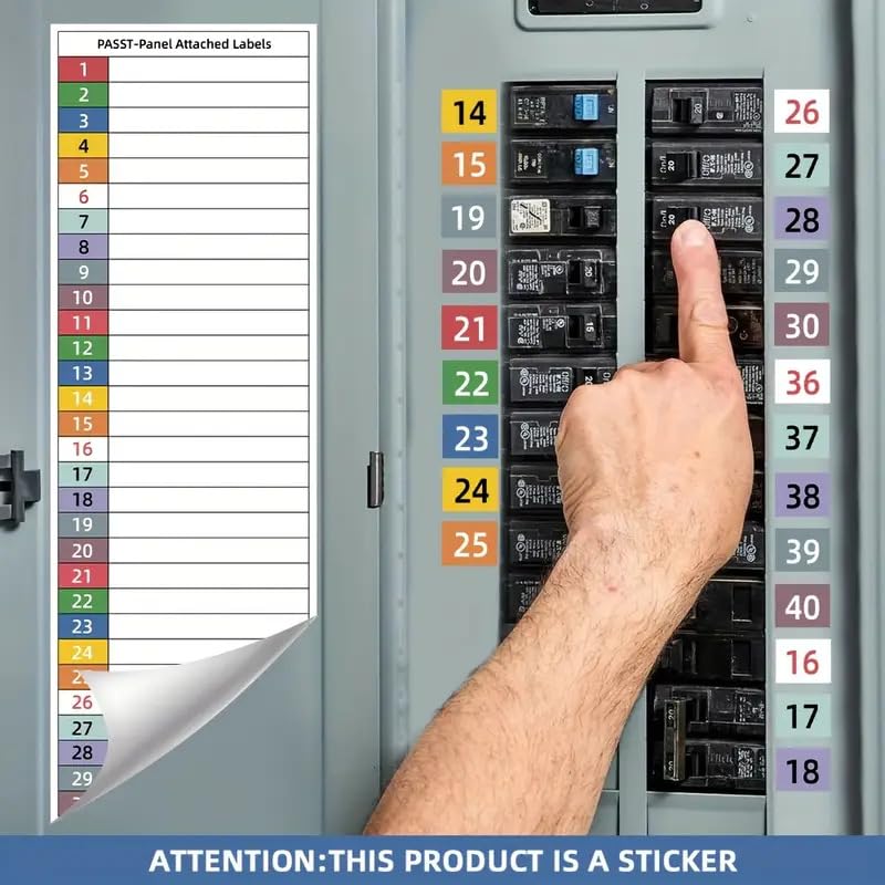 Electrical Panel Labels, Breaker Label Set with Marking Panels 1-10, N, T, R, S, Waterproof Circuit Breaker Stickers for Distribution Boxes