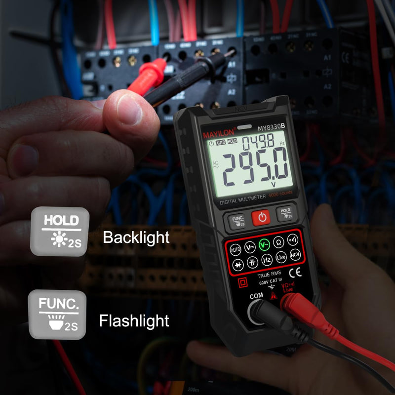 [Australia - AusPower] - Multimeter TRMS 4000 Counts Digital Multimeter DC AC Voltage Tester Auto-Ranging Voltmeter with NCV Live Wire Resistance Frequency Capacitance Continuity Diode Temp for Auto/Home/Electrical MY8330B MY8300B 