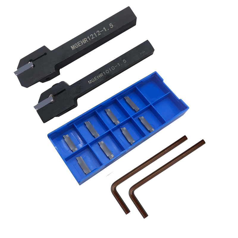 [Australia - AusPower] - 3/8" 1/2" Grooving Cut-Off Tool Holder MGEHR with 10pcs MGMN150 Tin Coated Indexable Carbide Grooving Inserts 1.5mm Width Carbide Blade for Steel (MGMN150 with 2pcs Tool Holder) MGMN150 with 2pcs tool holder 
