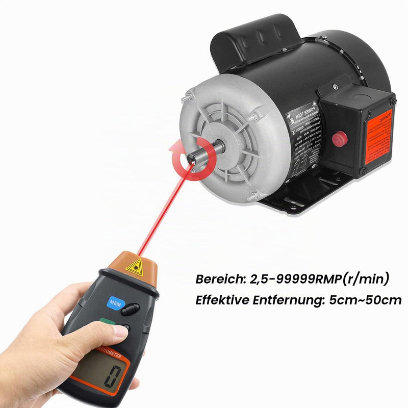 Mengshen Digital Tachometer Non-Contact Laser 2.5-99999RPM | Speedometer with reflective tape, speed meter, 9 V battery included