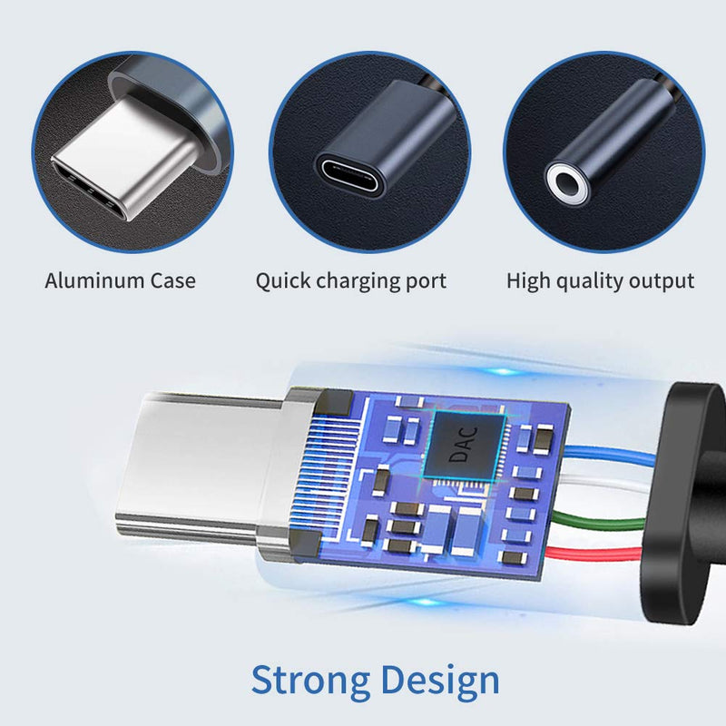 [Australia - AusPower] - Xumee USB Type C to 3.5mm Headphone and Charger Adapter, 2-in-1 USB C to Aux Audio Jack Hi-Res DAC and Fast Charging Dongle Cable Compatible with iPhone 15 Pro Max,Galaxy S24 S23 Ultra S22 S21 (Grey) Grey 