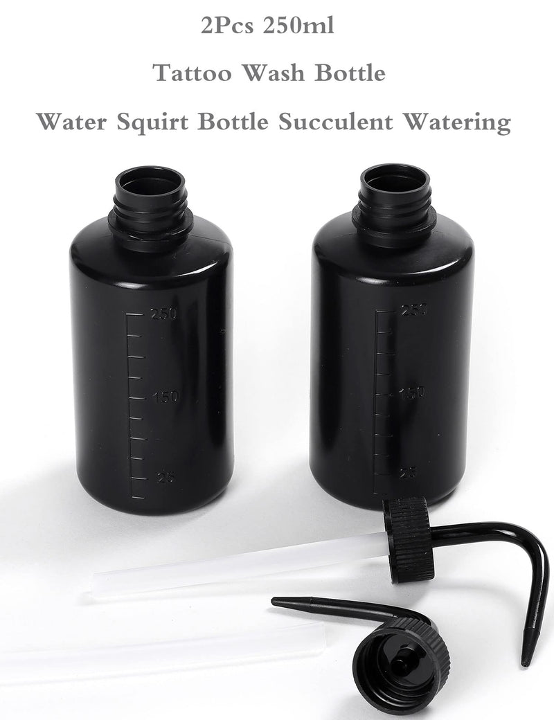 [Australia - AusPower] - 2Pcs Tattoo Wash Bottle 250ml | 8oz Squirt Succulent Watering Safety Rinse Bottle Watering Tools for Medical Cleaning Washing Bottle Black 