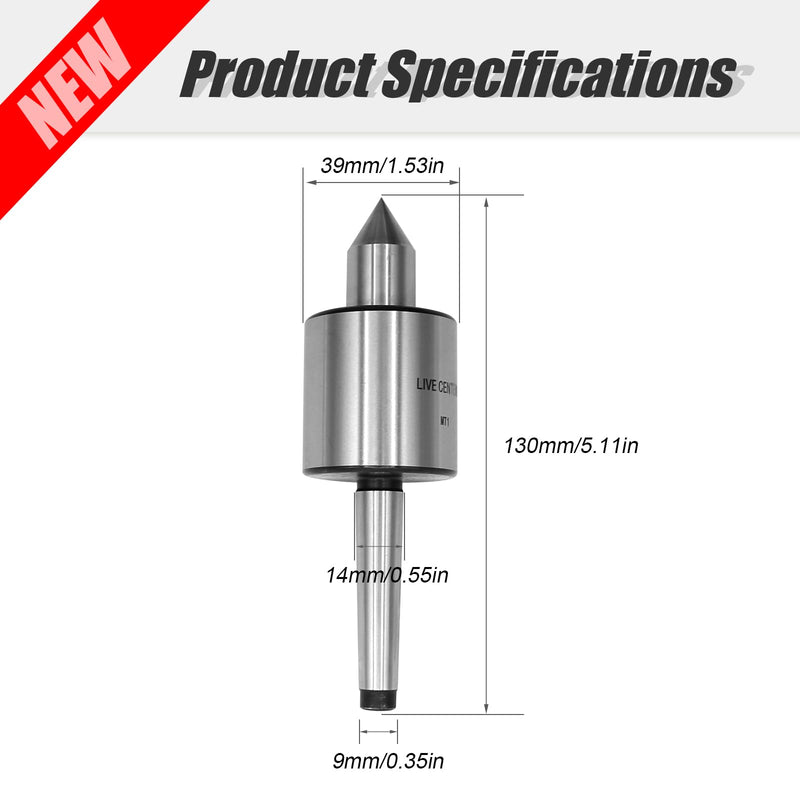 [Australia - AusPower] - MT1 Live Center, 60 Degree Morse Taper 1MT, 5000 Max RPM, Precision Lathe Medium Duty Live Tailstock Center for Triple Bearing Lathe Medium Duty CNC Work 