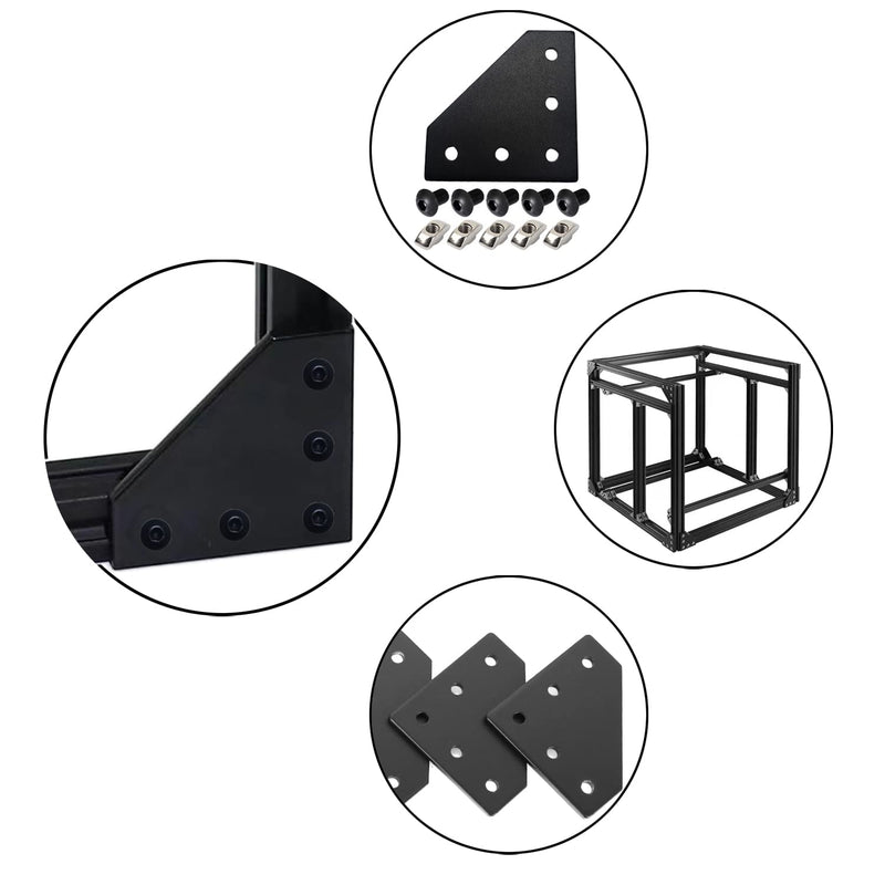 10Pcs 2020 Corner Bracket Joint Plate L Shape 5 Hole Aluminum Extrusion Connector with 50Pcs T-nuts, 50Pcs Screws and 1Pcs Wrench for 20 x 20mm Series Aluminum Extrusion Profile L Shape-Black 20mm x 20mm