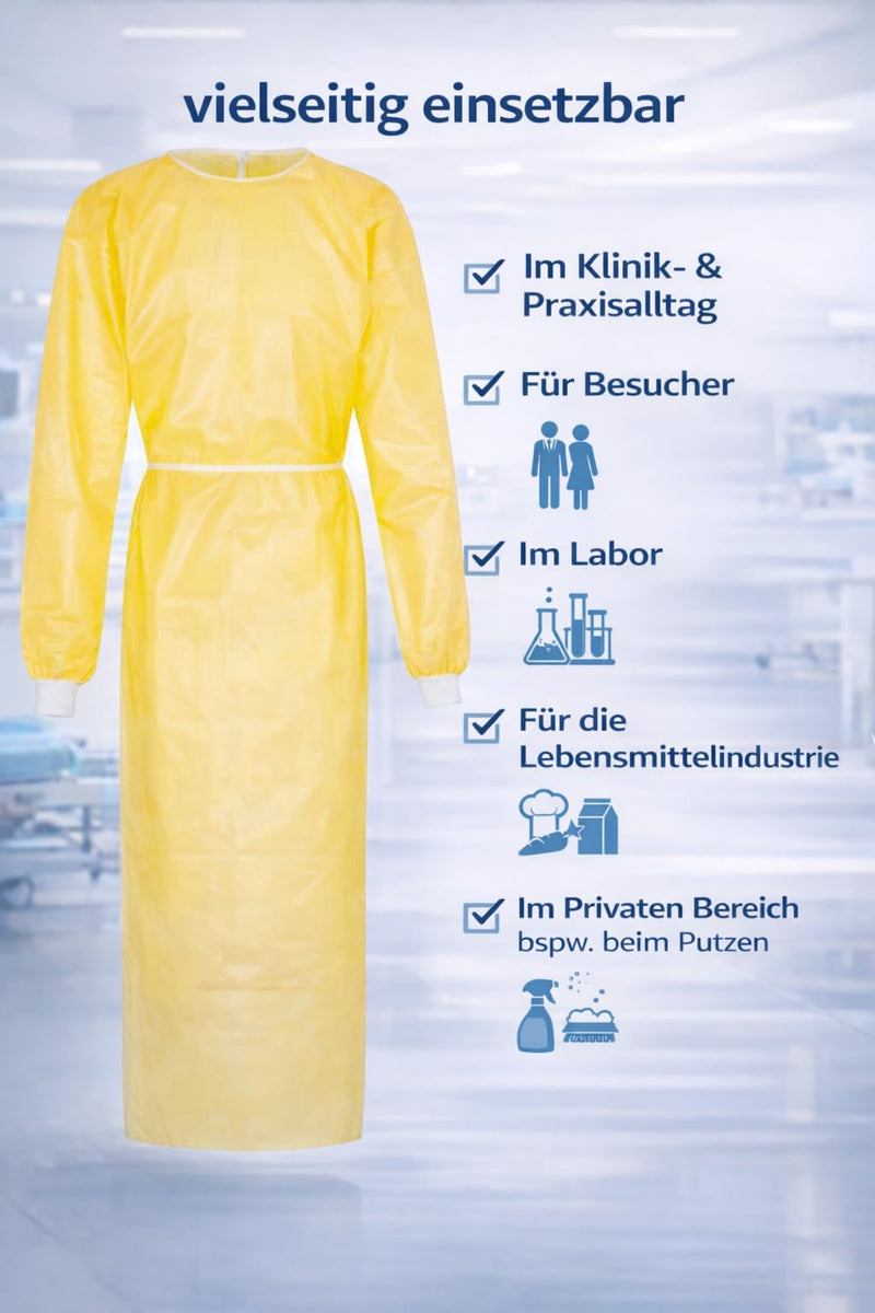 Pack of 10 MRSA Protective Gown Yellow - Disposable Protective Gown with PE Coating, Insulation Gown Surgical Gown Visitor Coat, Hospital Gown, Protective Gown Disposable 10 pieces
