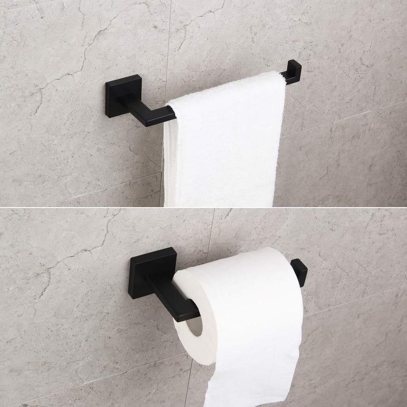 GERZWY SUS 304 Stainless Steel Bathroom Hardware Set Matte Black Towel Ring and Toilet Paper Holder Bath Hardware Accessories Sets Wall Mounted IG1856-2BK