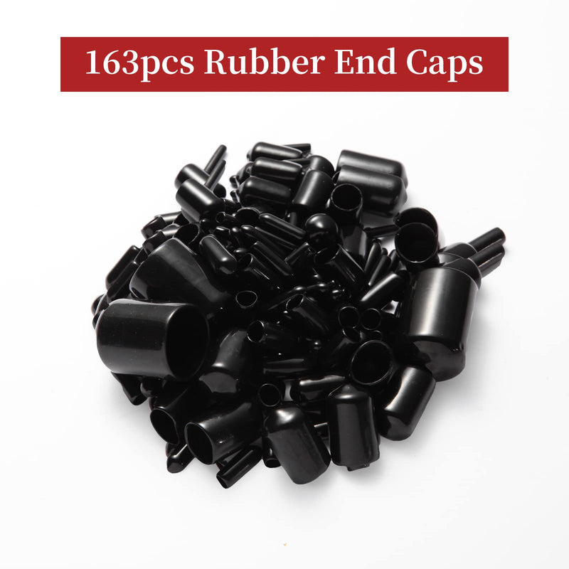 [Australia - AusPower] - Aleric 163pcs Rubber End Caps,Round Bolt Covers Caps,Vinyl End Cap Screw Thread Protectors,Rubber Screw Cover Bolt Cap for Metal Tube Rod Bolt in Size 2mm 3mm 4.5mm 6mm 7mm 8mm 9mm 12mm 20mm(Black) 