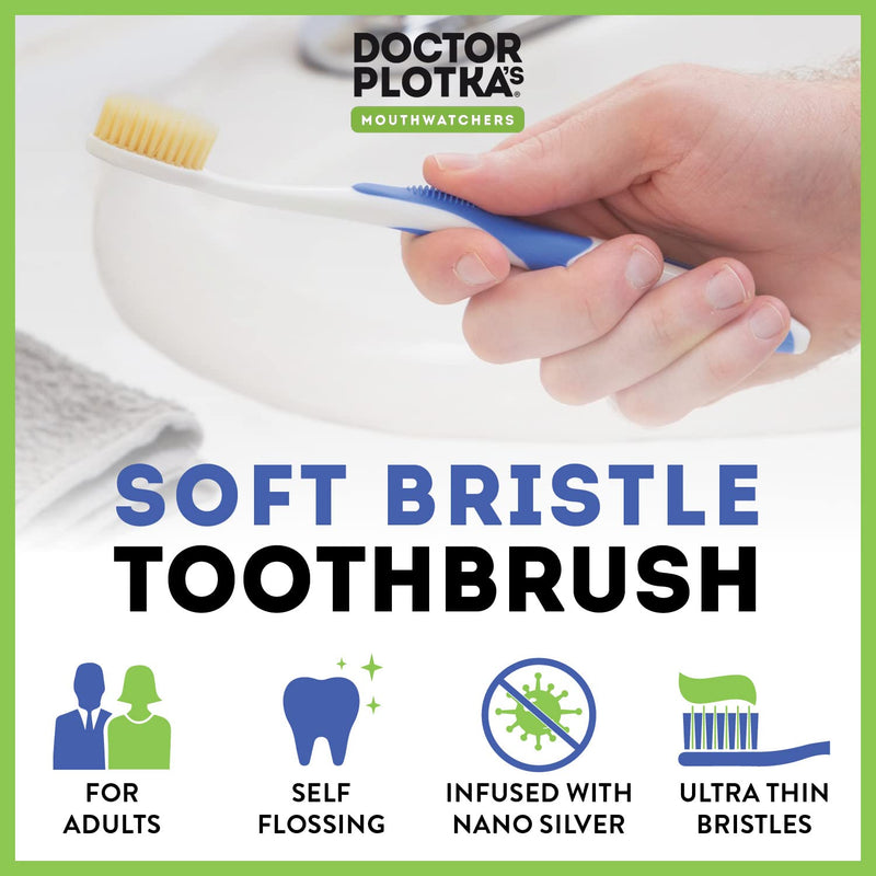 [Australia - AusPower] - MOUTHWATCHERS Dr Plotkas Extra Soft Flossing Toothbrush Manual Soft Toothbrush for Adults, Ultra CleanToothbrush, Good for Sensitive Teeth and Gums, 2 Pack - Colors May Vary 
